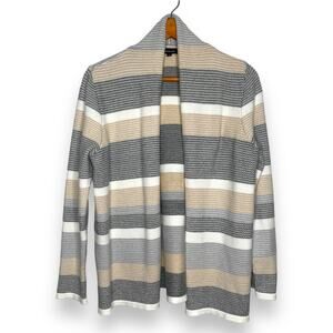 3/$20 Verve Ami women's neutral striped open front draped cardigan sweater SZ L